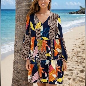 Colorful Geometric and Floral Dress